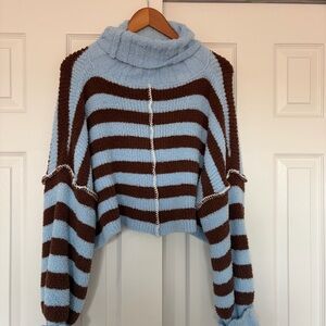Blue and brown fuzzy sweater